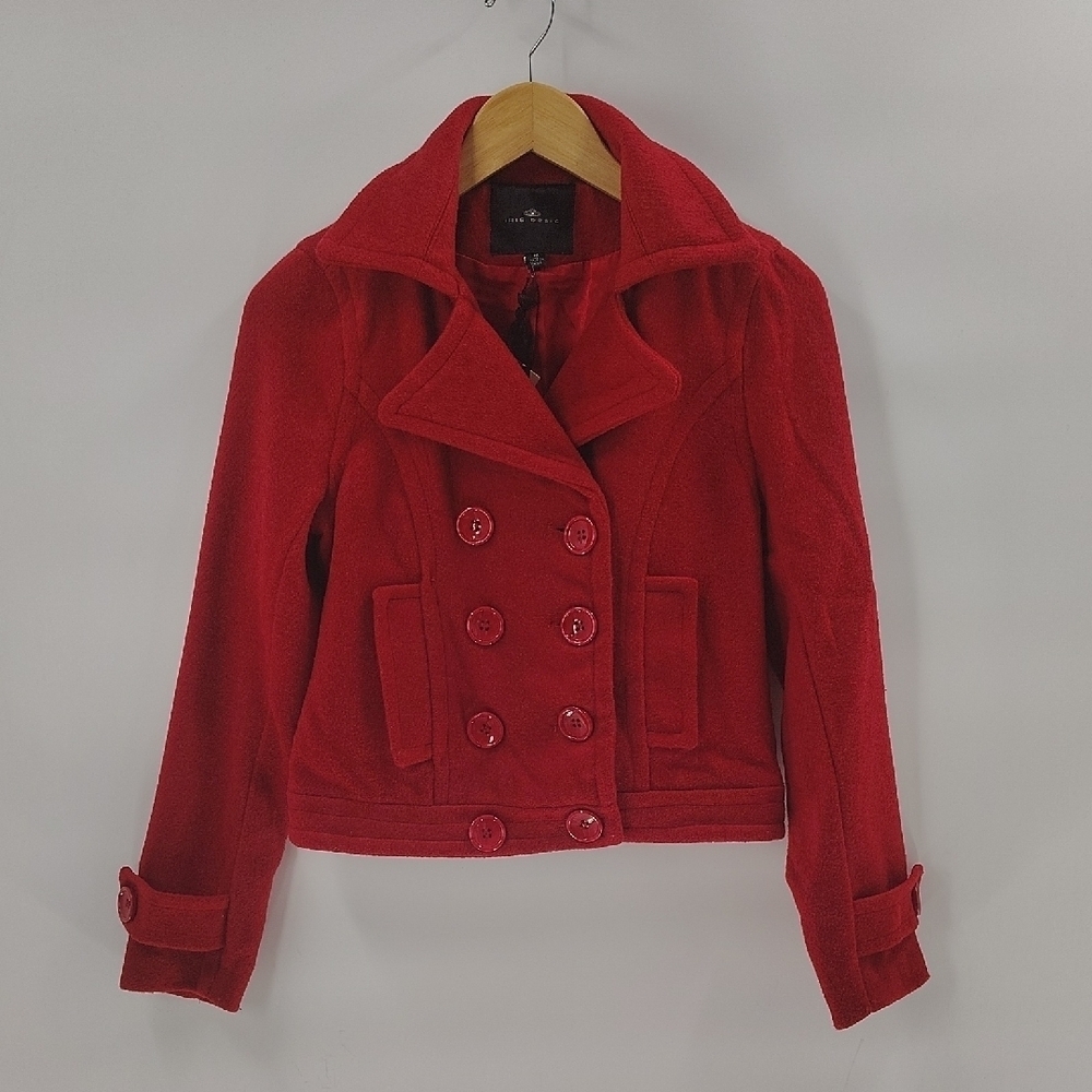 Iris Basic Cropped Jacket Size Medium Red Long Sleeve Wool Blend